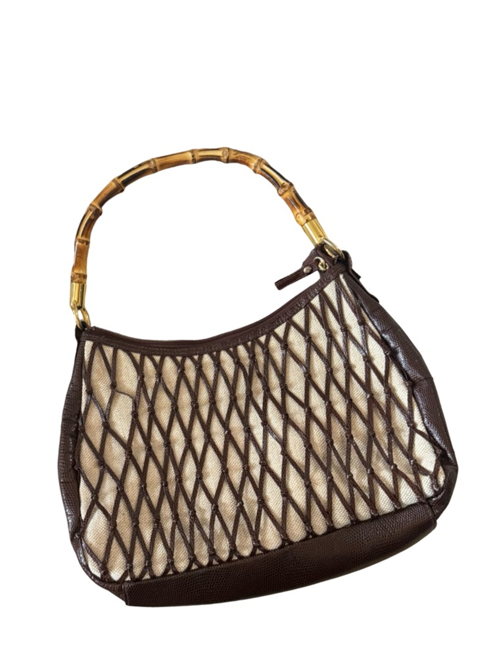 Marco Avane Woven Faux Leather and Canvas Handbag Brown Cream